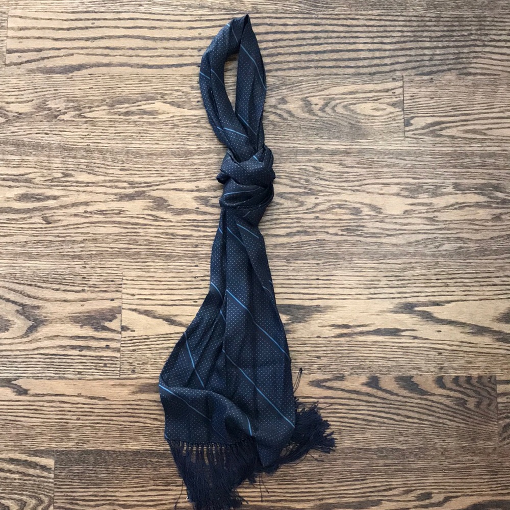 John Varvatos silk tassel mod navy polka dot scarf